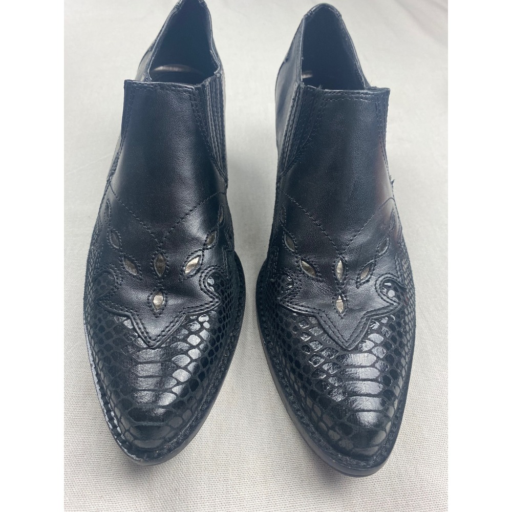 Reba Lane Black Leather Snakeskin Western Ankle Boots Pointed Toe 8M - Picture 1 of 7